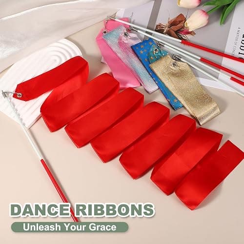YELARXI 2 Pcs Dance Ribbons, 78.7" Sparkly Gymnastics Ribbon Streamers, Rhythmic Dance Twirling Sticks with Non-Slip Pink Wand -Fitting for (Gymnastics/Talent Shows/Artistic/Party) Gold thumbnail 4