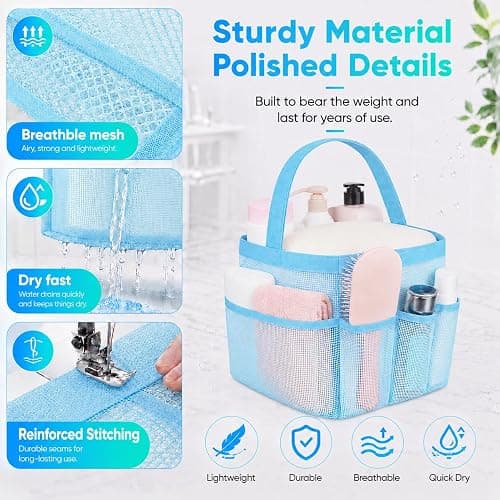 Mesh Shower Caddy Portable - 9 Pockets for College Dorm Room Essential | Large Capacity Mesh Shower Caddy with 9 Pockets, Portable Hanging Toiletry Bag for College Dorm, Gym, Camping and Beach thumbnail 3