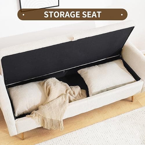 Furnimart 2-Seater Storage Loveseat Sofa for Small Spaces, 62“ Corduroy Small Couch with Removable Cushion Cover and Gold Leg for Bedroom, Apartment, Tiny Homes and Lofts, Beige thumbnail 3