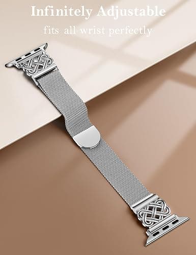BEEXI Stainless Steel Magnetic Loop Compatible with Apple Watch Band 41/40/38/49/46/45/44/42mm Women Mesh Celtic Knot Dressy Strap for iWatch Series 11/10/9/8/7/6/5/4/3/2/1/Ultra(1/2/3)/SE(1/2/3) thumbnail 4