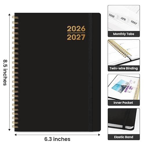 Planner 2026-2027 for Women & Men, Academic Monthly and Weekly Calendar Planner, Jul 2026 - Jun 2027, A5 (6.3" x 8.5"), Teacher Student Planning Book with Tabs, Ideal for Office School Supplies - Black thumbnail 2