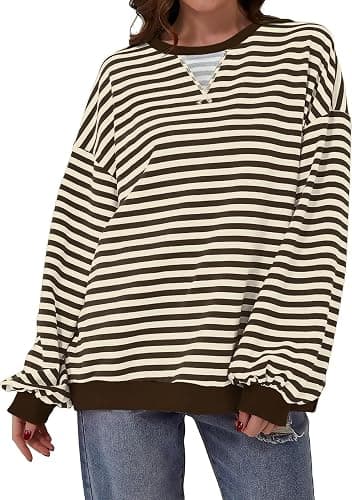 DUOEASE Sweat Femme Col Rond Décontracté, Pull Rayé à Manches Longues Top de Automne et Hiver thumbnail 3