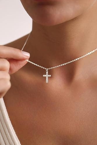 Tewiky Cross Necklace for Women-Dainty Simple 14k Gold Plated/sterling silver Plated Cross Pendant Cute Necklaces Jewelry for Women thumbnail 3