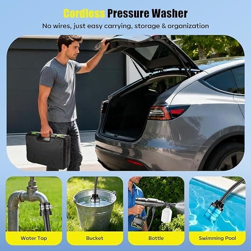 YKYI Cordless Pressure Washer, 1200 PSI Portable Handheld Power Washer | 30 Pressure Levels, Brushless Motor, 4000mAh Battery, 24FT Hose & 6-in-1 Nozzle for Car Wash, Driveway, Garden, Patio & Fence thumbnail 6