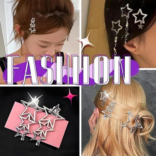 22 Pcs Silver Hair Clips Metal Star Barrettes, 13 Shapes Hairpin Barrettes, Goth Hair Pins Set, Punk 2000s Hair Accessories for Women and Girls Styling Star Hairpin (22 PCS) thumbnail 5