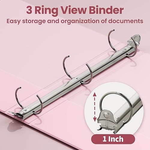 SUNEE 3 Ring Binder 1 Inch Pink 1 Pack, Holds 175 Sheets of Letter Paper, Clear View 1" Three Ring PVC-Free (Fit 8.5x11 Inches) for School or Office Supplies thumbnail 4