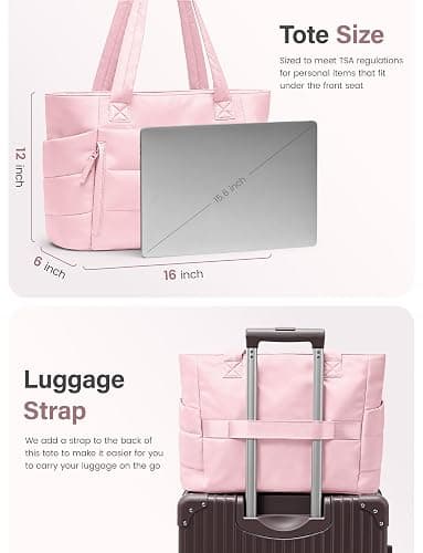 Uselike Tote Bag for Women with Zipper, Quilted Puffer Tote Bag with Compartments, Lightweight Puffy Work Bags for Women thumbnail 6