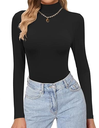 Ekouaer Womens Turtleneck Shirts Long Sleeve Lightweight Fitted Thermal | Mock Neck, Soft Base Layer Tops, Underwear Stretchy Fit, Buttery Soft Undershirts, Fashion Winter Clothes - Image 1