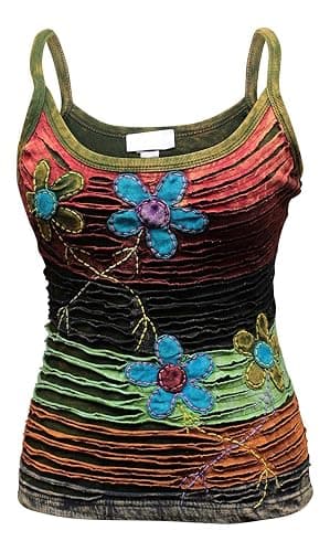 Shopoholic Fashion Women Cotton Hippy Razor Cut Vest Top Floral Embroidery Summer Sleeveless Tank Top - Image 1
