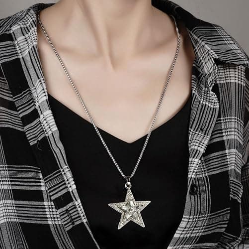 Vurotry Silver Star Necklace Star Pendant Necklace Fashionable And Avant Garde Cubic Zirconia Rotating Stars Necklaces Pentagram Necklace Can Be Worn By Both Men And Women Jewelry thumbnail 2