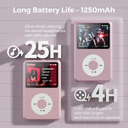 Mp3 Player with Bluetooth Y1 Portable Music Digital Players Supports Playlist Audiobook Video Nice Gadget for Kids Pink thumbnail 6
