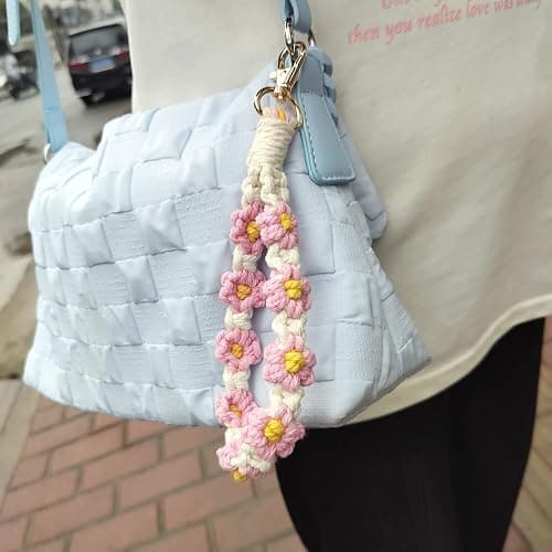 XGALBLA Cute Macrame Keychain Boho Handmade Weave Wristlet Bracelet Keychain Floral Wrist Lanyard Keyring Holder for Women thumbnail 6