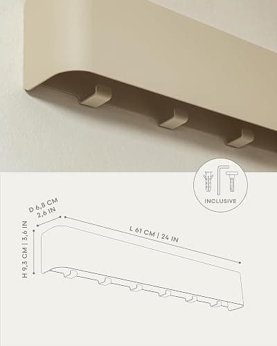 Kazai.® Porte manteau mural design 'Tone' | Porte-manteau moderne avec crochets cachés et étagère murale | Patère en métal design pour entrée | Patère murale pour montage mural | Taupe thumbnail 2