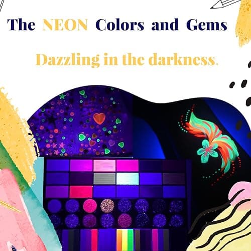 Face Painting Kit for Kids, 42 Colors Professional Face Paint Makeup Kit Non-Toxic Water Activated Facepaint Palette with Brush, Stencil, Sponge, Gem, for Party Halloween Christmas (42 Colors) thumbnail 5