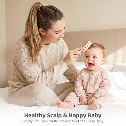 5 Piece Baby Hair Brush Set, Wooden Baby Brush and Comb Set with Natural Soft Goat Hair Bristles, Cradle Cap Brush, Baby Essentials Grooming Kit for Boy Girl thumbnail 3