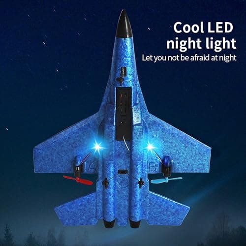 RC Airplane,Remote Control Plane,2 Channels Foam RC Planes Jet Wireless Toy,Fighter Toys Jet with Led Light and 360° Flip,Hobby RC Glider Aircraft for Beginners Teen and Adult(Blue) thumbnail 5