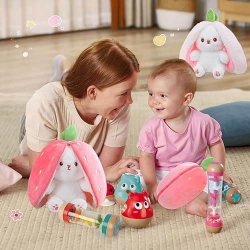 MIAODAM Bunny Stuffed Animal Reversible Cuddle Bunny Stuffed,Strawberry Bunny Transformed Rabbit Plush Zipper,Turns Into Ears Bunnies Plushies Toy Cute Stuffy Doll Easter Girlfriend Gift thumbnail 2