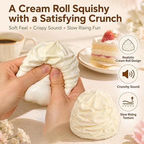 Crunchy Cream Roll Squishy, Crispy Cream Stress Ball for Adults，Pink thumbnail 3
