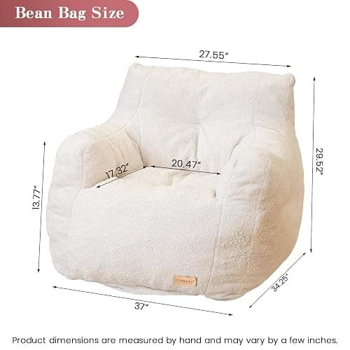 Cvortll Bean Bag Chair with Filler, Bean Bag Sofa with Tufted Soft Stuffed Filling, Fluffy and Lazy Sofa, Comfy Cozy BeanBag Chairs with Memory Foam for Dorm, Apartment, Living Room (White) thumbnail 2