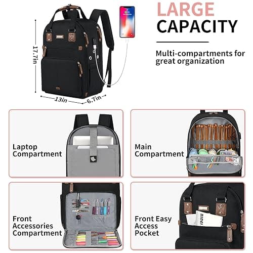 SINVICKO Crochet Bag, Knitting Bag Backpack and Totes Organizer with USB Charging Port, Large Yarn Storage Tote Bag thumbnail 5