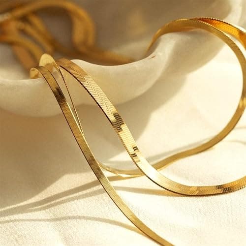 DEARMAY 14K Gold Plated Herringbone Necklaces for Women, Dainty Gold Snake Choker Chain Non Tarnish Trendy Simple Thin & Chunky Options Neckalce 1.5/3/5/6/8mm Chain Jewelry for Gifts thumbnail 8
