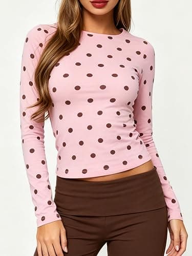 Seyumixi Polka Dot Tops for Women Y2K Long Sleeve Crop Top Vintage Cute Slim Fit Crew Neck Shirt Going Out Streetwear thumbnail 3