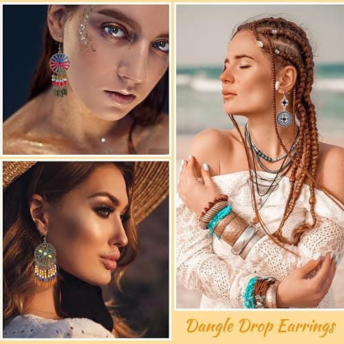 Vintage Drop Dangle Earrings for Women, Trendy Bohemia Vintage Statement Earrings for Women, Ethnic Tribal Geometric Dangle Earring, Boho Filigree Jewelry for Party, Wedding, Gift thumbnail 6