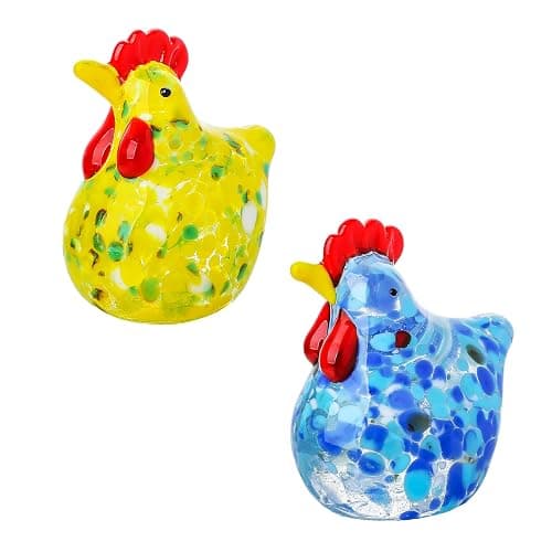 LONGWIN 2PCS Mini Glass Chicken Figurine Hand Blown Art Glass Rooster Animal Statues Collectible Figurines Unique Gift Home Decor Ornaments - Image 1
