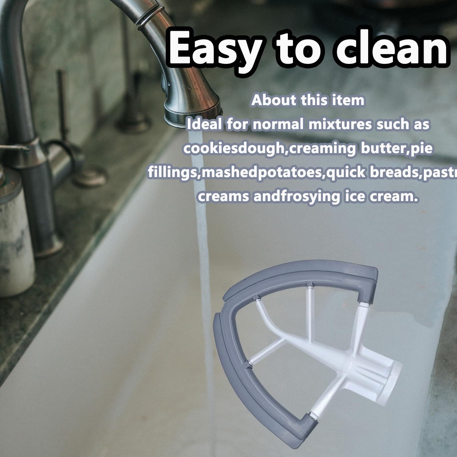 Flex Edge Beater for KitchenAid Tilt-Head Stand Mixer, 4.5/5 Quart Flat Beater Paddle with Flexible Silicone Edges Bowl Scraper, Paddle Replacement Accessories, White (4.5/5 Quart) thumbnail 5