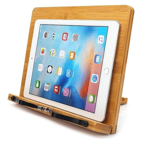 wishacc Bamboo Book Stand for Reading, 13.2" x 9.2" Premium Wooden Cookbook Holder and Recipe Stand for Kitchen Counter, Foldable Adjustable Desk Easel with 5 Angles for Textbooks, Sheet Music, Tablet thumbnail 5
