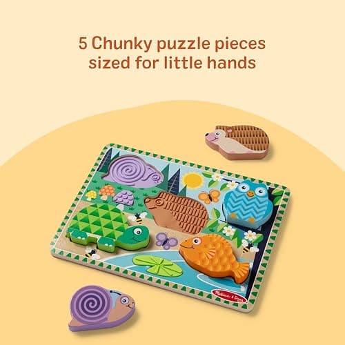 Melissa & Doug Forest Friends Touch & Feel Wooden Puzzle, 5-Piece Chunky Toddler Puzzles with Animals & Textured Silicone Puzzle Board Inlays, Preschool Toys for Girls & Boys Ages 2 and Up thumbnail 8