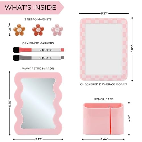 Stylish Locker Accessories Kit for Girls - Includes Mirror, Whiteboard, Pen Holder, Cute Flower Magnets & Marker Set - All-in-One School Locker Decor & Organizer Set to Brighten Up Your School Day thumbnail 3