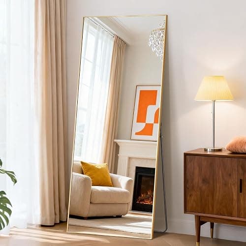 NEWBULIG Full Length Mirror, 56"x21" Full Body Standing Mirror, Gold|Tempered Glass, Hanging or Leaning, Aluminum Alloy Thin Frame Floor Standing for Bedroom, Cloakroom thumbnail 7