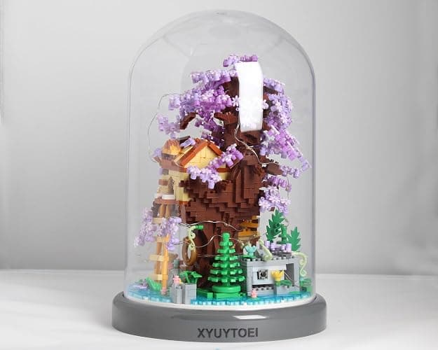 Cherry Blossom Bonsai Tree House DIY Building Flowers Set for Adults,2680PCS Challenging Mini Brick House Model Kit with LED Lights, Purple & Yellow Sakura Flowers, Includes Dust Cover for Display thumbnail 2