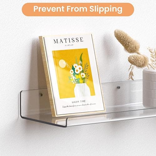 upsimples 2 Pack 23.6x5.5 Inches Acrylic Shelves for Wall Storage, Floating Bookshelves for Kids, Display Shelf Organizer for Bathroom, Bedroom, Living Room, Kitchen, Clear thumbnail 9