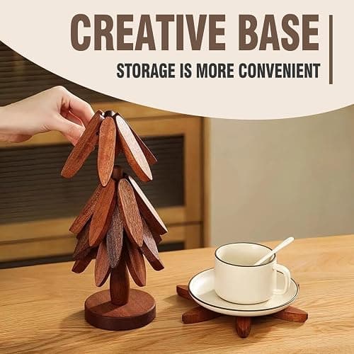 Csydxbbe Bamboo Trivets for Hot Dishes, Tree Shape Trivet Set, 5 Bamboo + 1 Stand stored Like a Tree,Foldable Kitchen Wooden Trivet, for Hot Pot Holders for Pots, Bowls and Teapot thumbnail 7