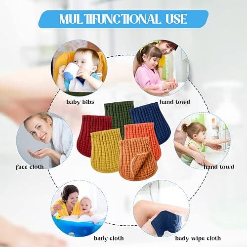 Frienda 6 Pack Muslin Burp Cloths Cotton Large 20''x 9'' Extra Absorbent and Soft Baby Burping Cloth for Baby Boy Girl Unisex(Retro Colors) thumbnail 5