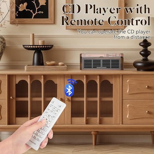 Gueray CD Player with Speakers HiFi Stereo Sound for Home,Bluetooth Retro Wood CD Music Players FM Radio with Remote Control,Support USB & AUX Playback thumbnail 5