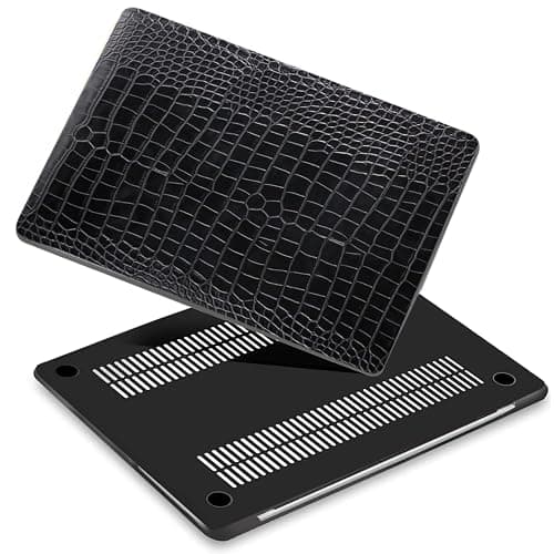 ACJYX Compatible with MacBook Pro 14 inch Case 2021-2025 Release A3401 A3112 A3185 A2918 A2992 M2 A2779 A2442 M1 Pro/Max, Faux Alligator Leather Plastic Hard Cover, Black Crocodile - Image 1