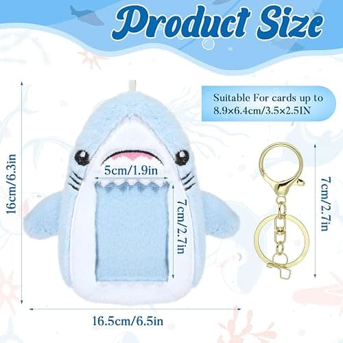 NEWEST Shark Plush Kpop Photocard Holder with Keychain, Cute Shark ID Badge Holder Protector Cover, Soft Cartoon Sea Creature Photo Case Sleeves Stationery for Idol ID Card Student Worker Bag Charm thumbnail 3