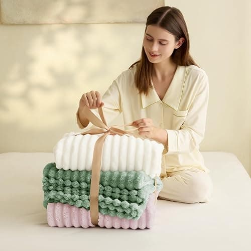 HIMEET Off White Throw Blanket for Couch - 300GSM Soft Cozy Blankets, Cute Small Lightweight Fleece Throws, Birthday Gifts, Home Dorm Decor, Off White, 50x60 Inches thumbnail 7