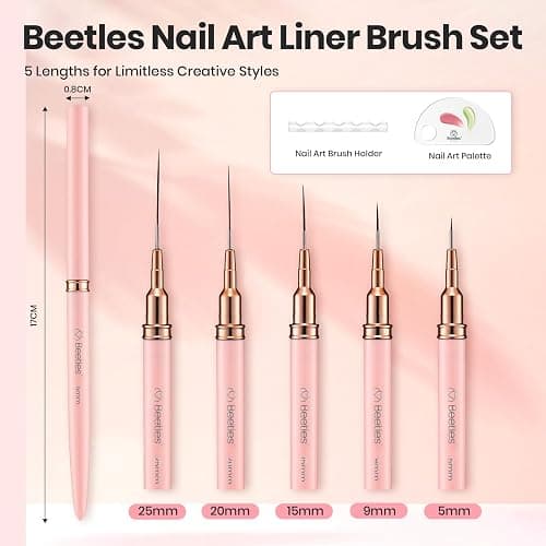 Beetles Nail Art Pens, 5pcs Nail Art Brushes Liner Brushes for Nails | 5pcs liner brush set with metal handle and size variety for long lines, detailed painting and nail art designs thumbnail 2