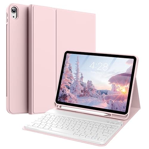 KVTVOU Keyboard Case for iPad (A16) 11th/10th Gen (11/10.9 Inch, 2025/2022) | Magnetic Detachable Wireless Bluetooth Keyboard, Folio Keyboard Cover with Pencil Holder - Thin & Light, Pink - Image 1
