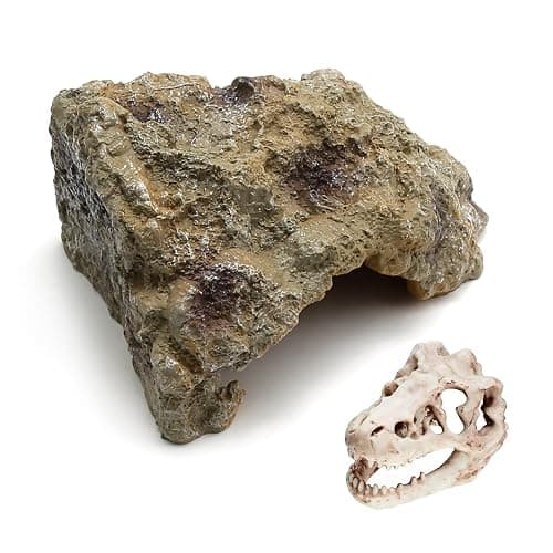 Anxingo Reptile Rock Reptile Cave Hideout for Snakes/Geckos/Lizards/Turtles and Other Amphibians, with Dinosaur Skull (Small) thumbnail 4