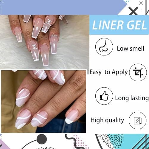 White Nail Polish, Painted Gel Nail Polish 8ML Liner Nail Art Gel Polish Soak Off French Tip Manicure for Painting & Liner Drawing UV/LED Nail Varnish Pen For Beginner/Nail Artist thumbnail 2