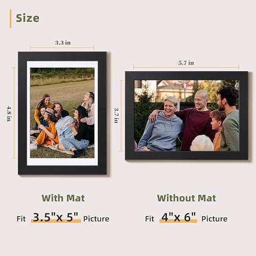 HappyHapi 4x6 Picture Frames Set of 10, Tabletop or Wall Display Pictures 3.5x5 with Mat or 4x6 Without, Multi Photo Frames Collage (Black) thumbnail 3