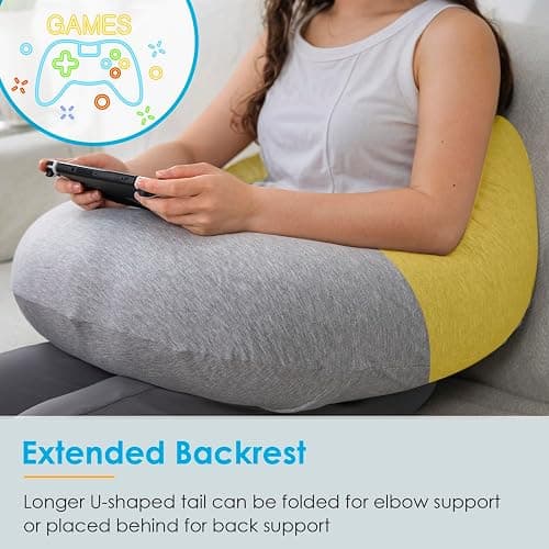 QUEEN ROSE Reading Pillow for Gaming, Lap Desk Pillow for Sitting in Bed or Sofa, Compact Arm Support Pillow for Reading, Playing or Crocheting, Cooling Grey thumbnail 7