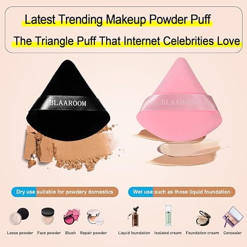 BLAAROOM 12 Pieces Velour Pure Cotton Powder Puff Face Makeup Triangle Powder Puffs for Loose Powder Wet Dry Cosmetic Foundation Beauty Sponge Makeup Tools -Black & Pink thumbnail 4