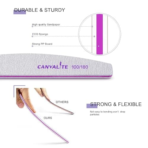 Canvalite 10 PCS Nail File Professional Nail Files Reusable Double Sided Emery Board(100/180 Grit) Nail Styling Tools for Home and Salon Use Christmas Gifts for Women thumbnail 3