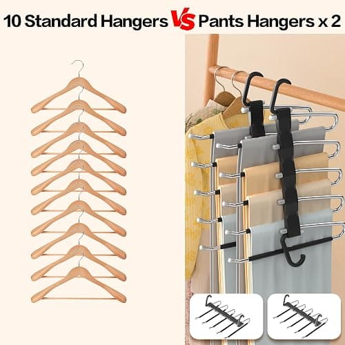 Pants Hangers Space Saving - 2 Pack Closet Organizer and Storage Jean Hangers, Stainless Steel Anti-Slip Clothes Hanger Scarf Holder for Pants Jeans Leggings Trousers Pant Rack, Black thumbnail 7